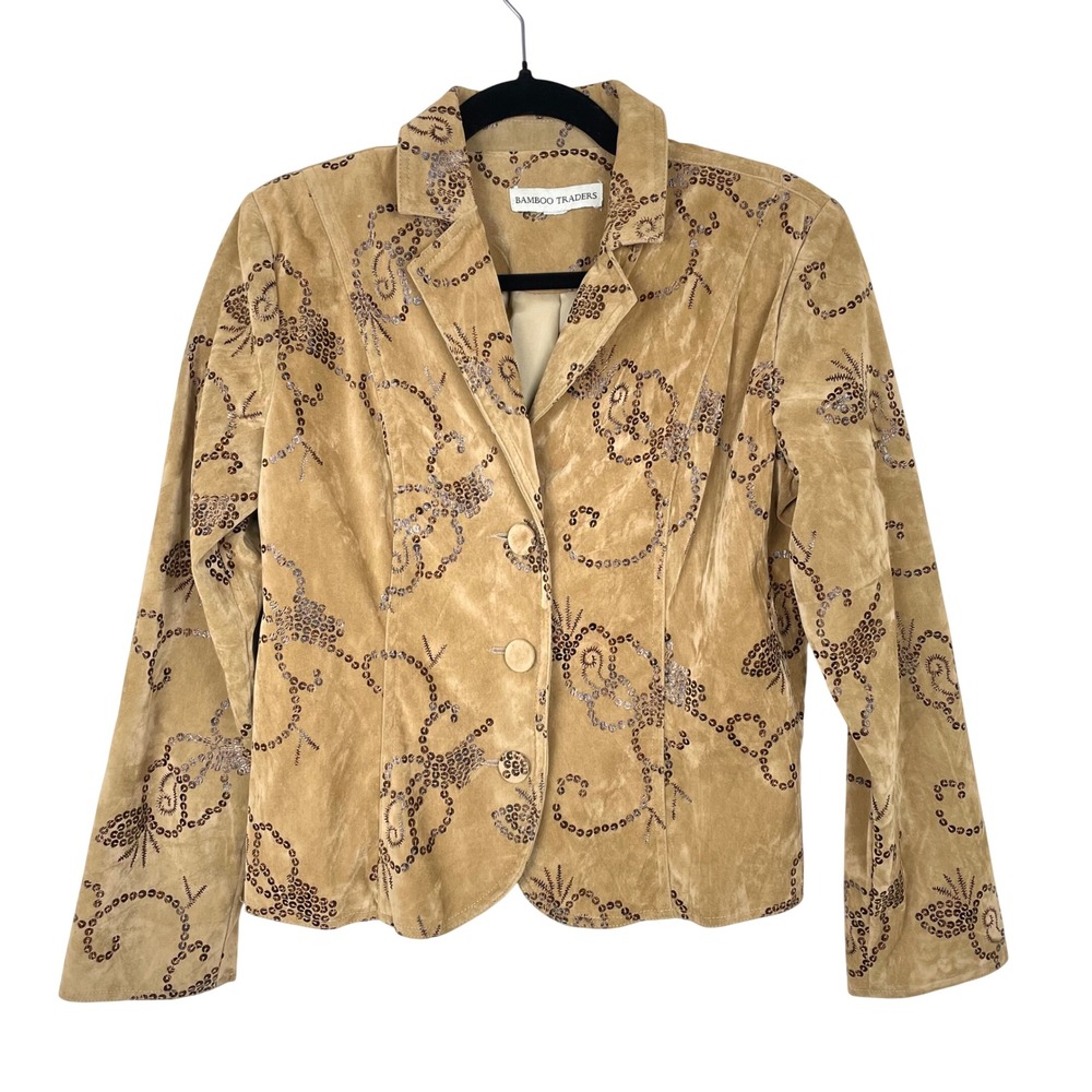 Vtg Y2K 90s Blazer Sz M Velvet Whimsigoth Fairy Grunge Sequin Jacket Brown Boho
